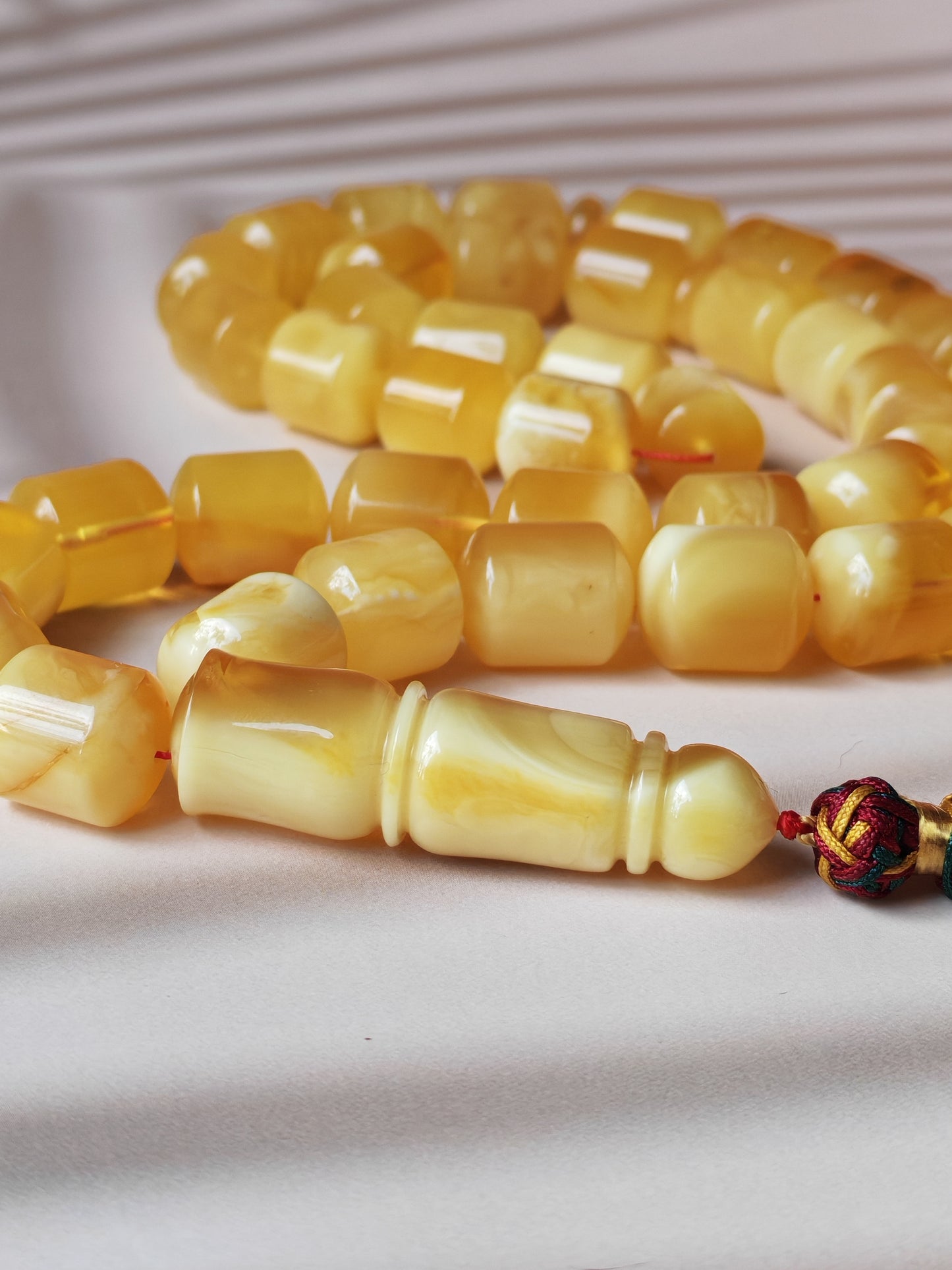 Unique Jumbo Half-Half Baltic Amber Rosary - 41 Barrel Beads | Royal White