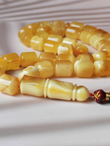 Unique Jumbo Half-Half Baltic Amber Rosary - 41 Barrel Beads | Royal White