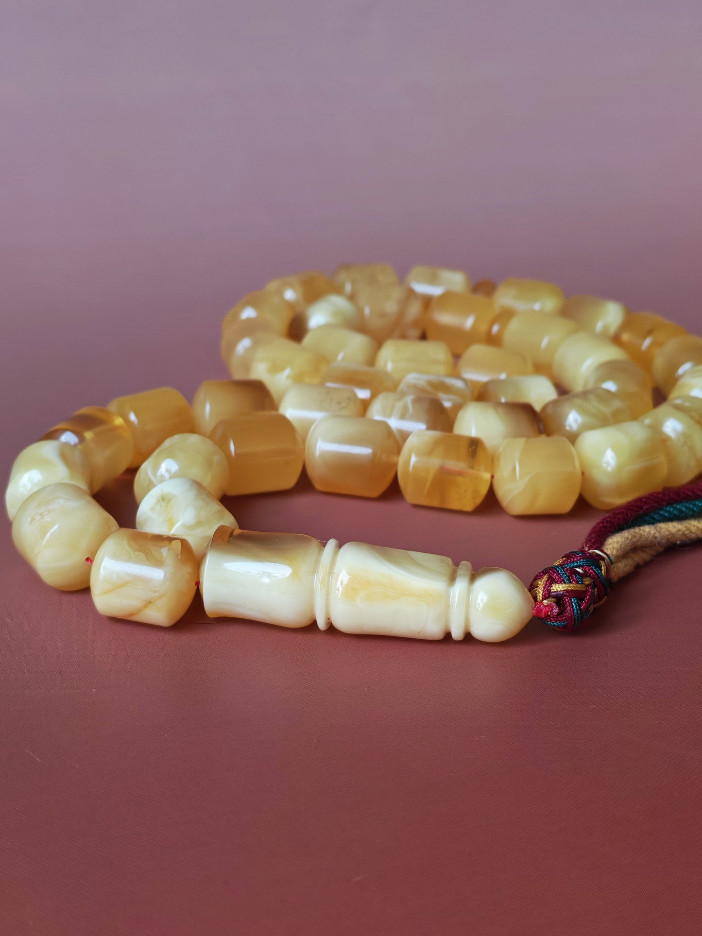 Unique Jumbo Half-Half Baltic Amber Rosary - 41 Barrel Beads | Royal White