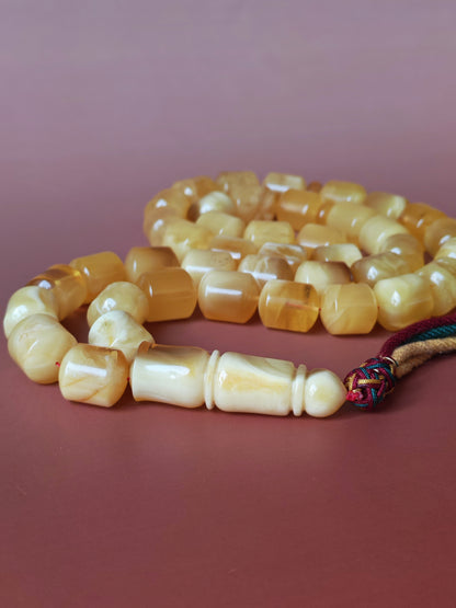 Unique Jumbo Half-Half Baltic Amber Rosary - 41 Barrel Beads | Royal White
