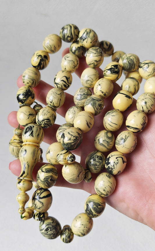 Vintage Milky "Chernobyl" Bakelite Misbah 47 Beads Pigeon Egg