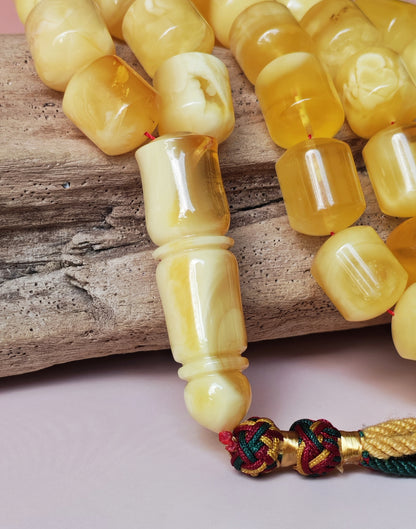 Unique Jumbo Half-Half Baltic Amber Rosary - 41 Barrel Beads | Royal White
