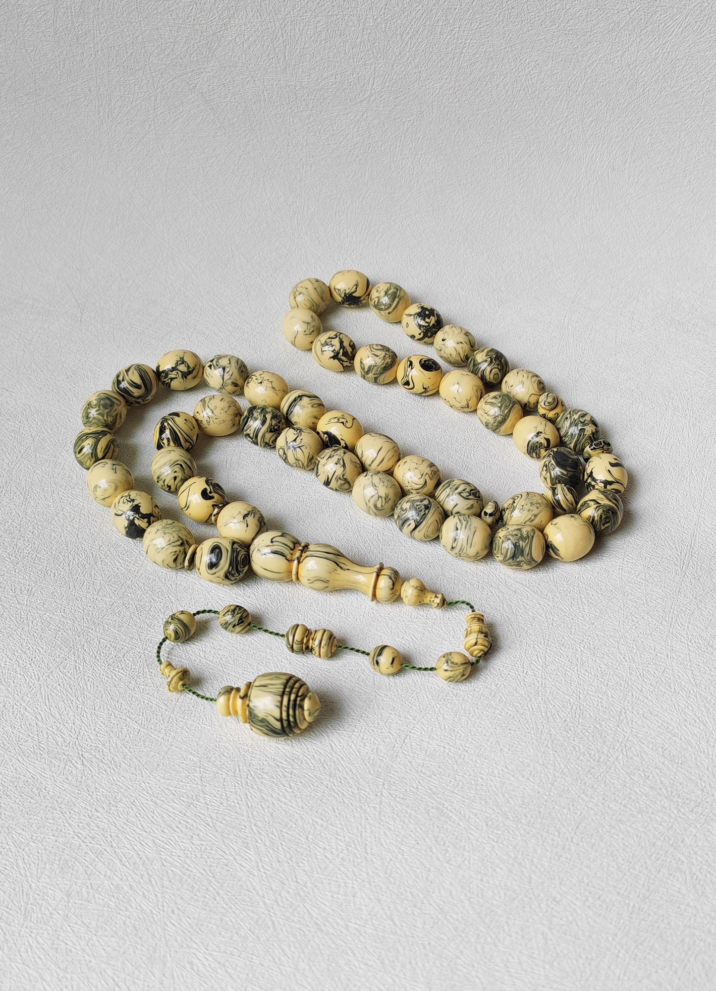 Vintage Milky "Chernobyl" Bakelite Misbah 47 Beads Pigeon Egg