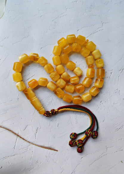 Unique Jumbo Half-Half Baltic Amber Rosary - 41 Barrel Beads | Royal White