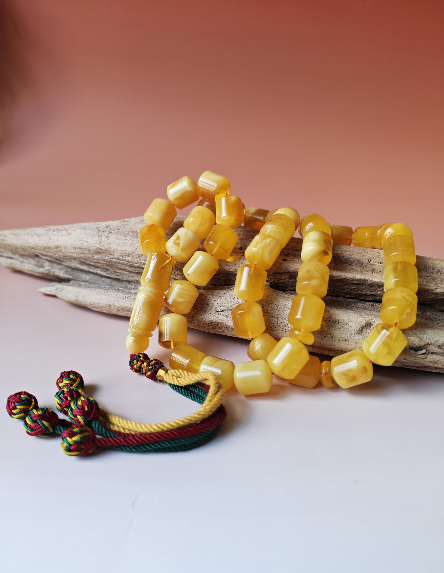 Unique Jumbo Half-Half Baltic Amber Rosary - 41 Barrel Beads | Royal White