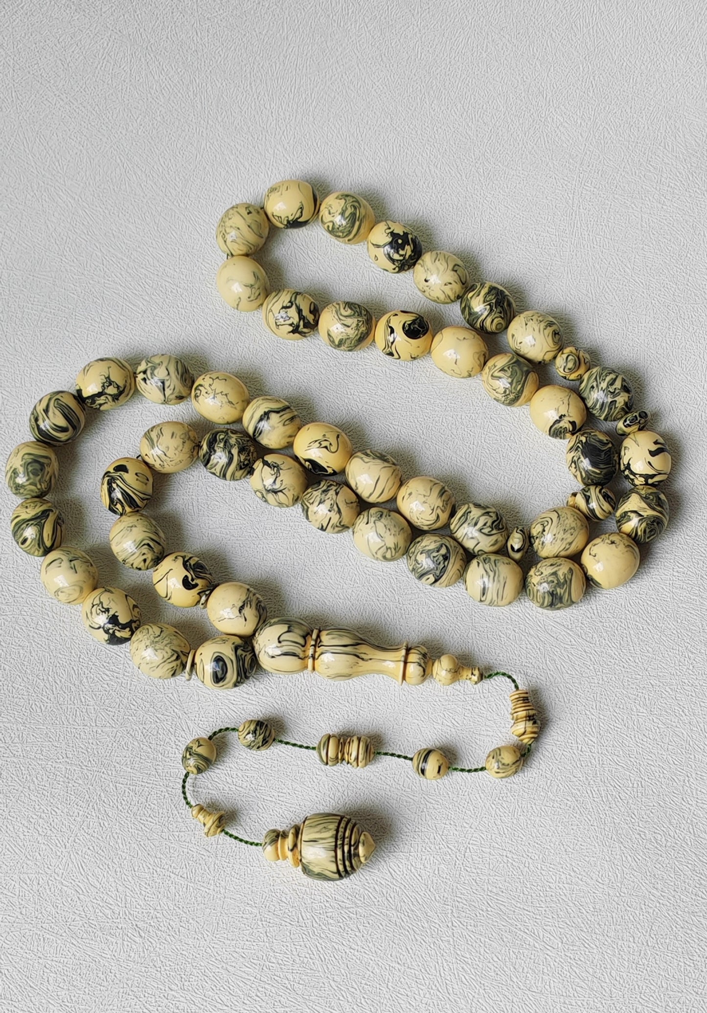 Vintage Milky "Chernobyl" Bakelite Misbah 47 Beads Pigeon Egg