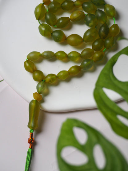 Natural Cloudy Olive Shah Maqsood Olive Shape Misbah 33 Beads