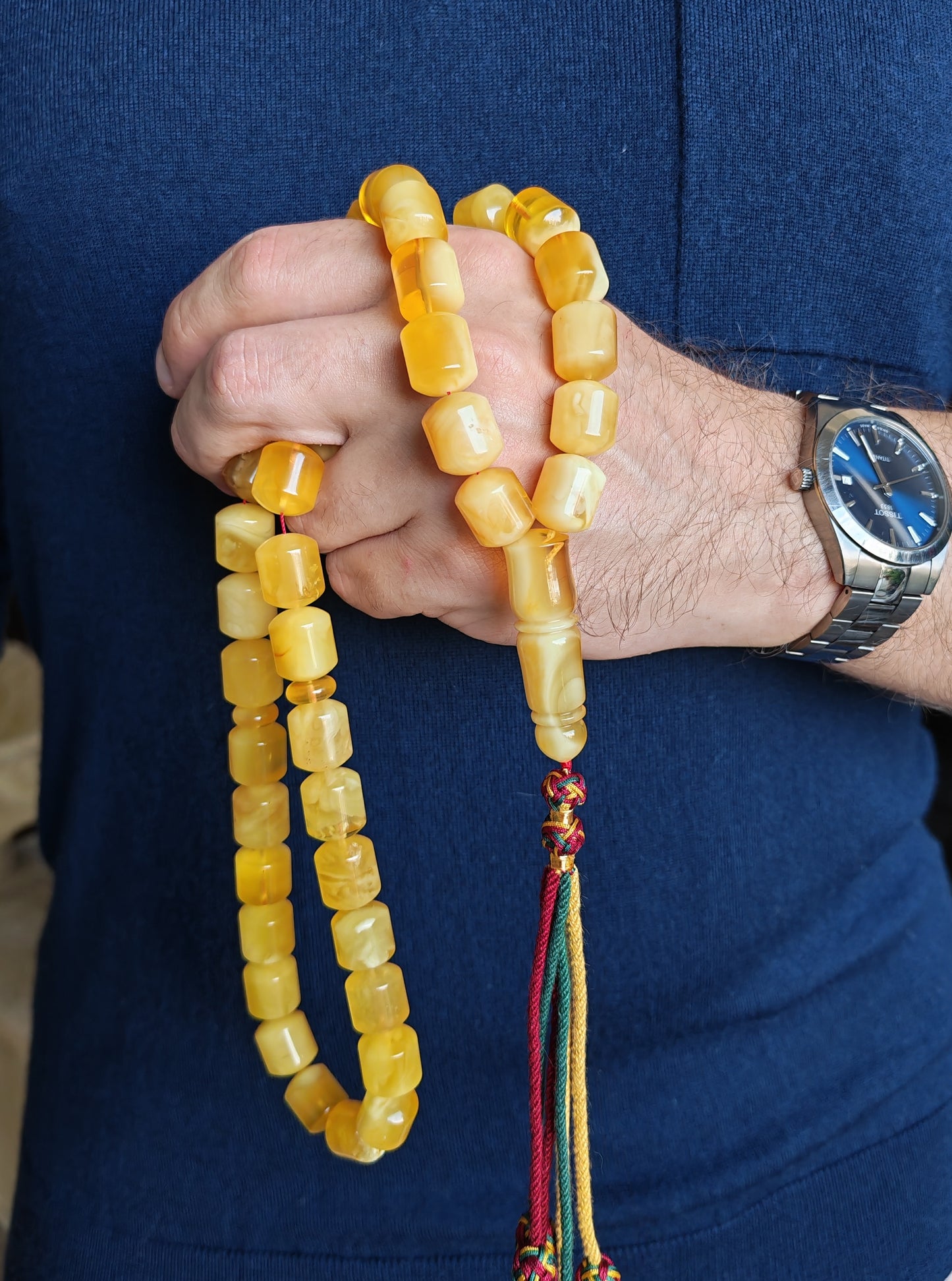 Unique Jumbo Half-Half Baltic Amber Rosary - 41 Barrel Beads | Royal White