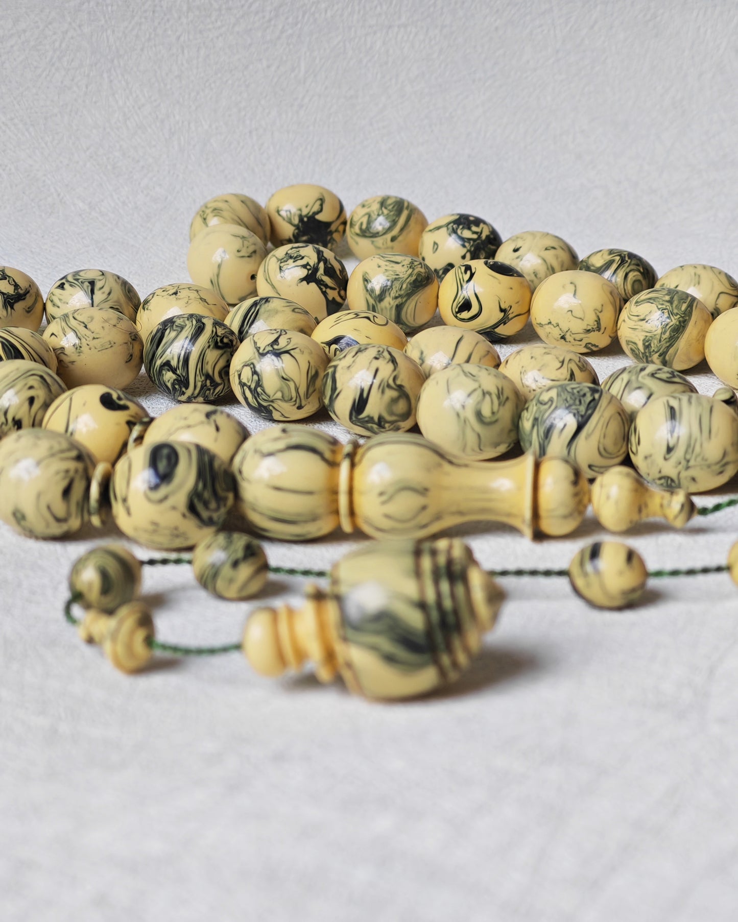 Vintage Milky "Chernobyl" Bakelite Misbah 47 Beads Pigeon Egg
