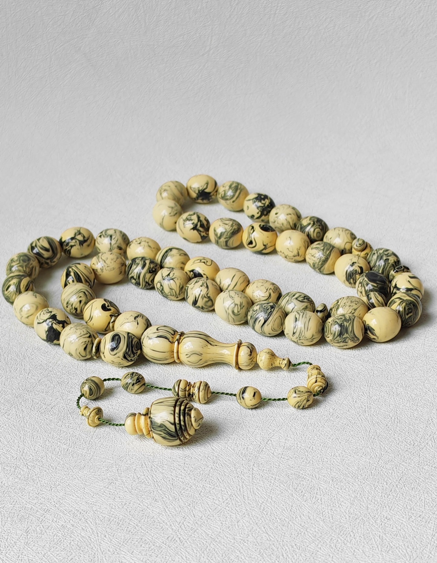 Vintage Milky "Chernobyl" Bakelite Misbah 47 Beads Pigeon Egg