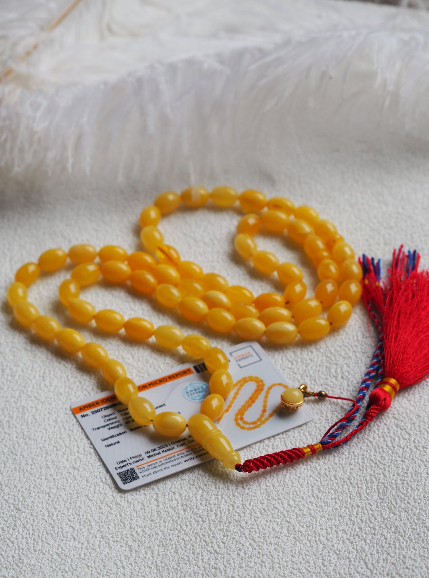 Natural Butterscotch Olive Shape Amber Rosary with Certificate | 66 beads