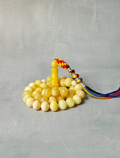 Natural Gradient Butterscotch, Royal White and Tiger Amber Istanbul Shape Misbah 40 Beads