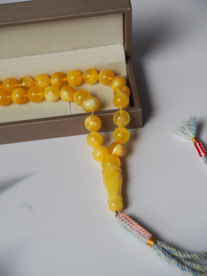 Natural Butterscotch and Royal White Amber Rosary / Misbaha with Certificate