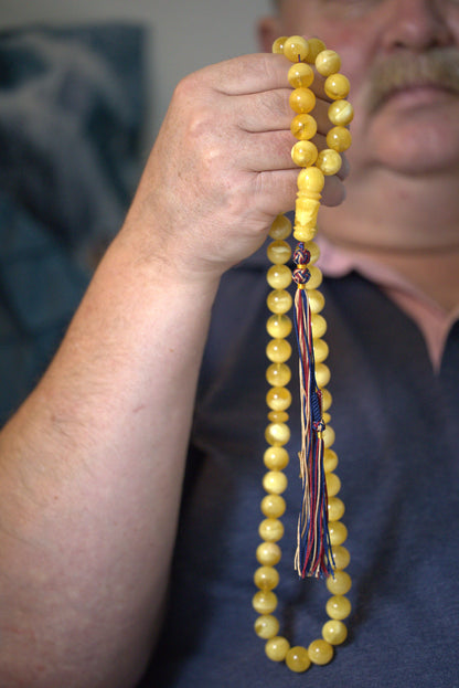 Highly Collectible Extra Long Natural Amber Misbaha 61 Beads from Private Collector from Poland + Certificate