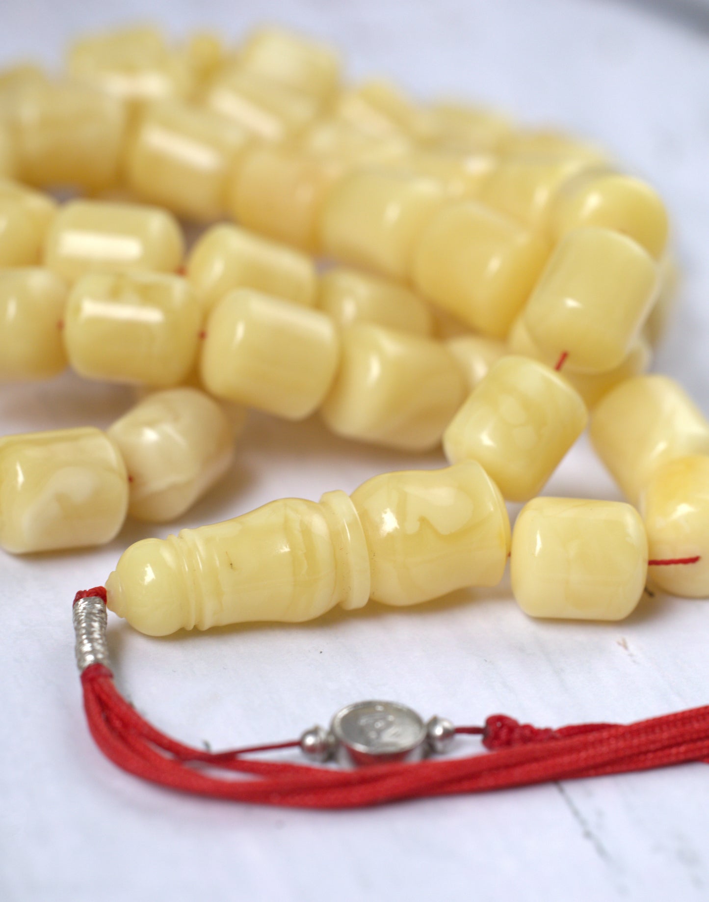Royal White Baltic Amber Rosary | 59 Barrel Beads, 87g Collectible Piece