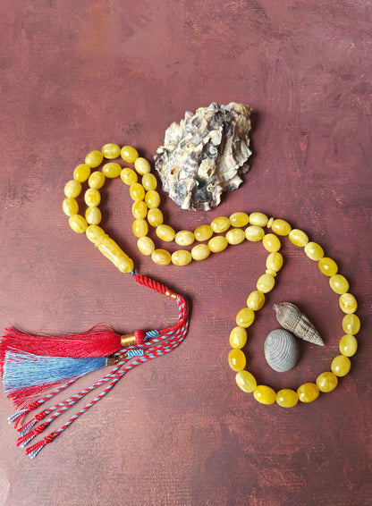 Super Baltic Amber Rosary | 55 Pigeon Egg–Shaped Beads, Butterscotch & Royal White