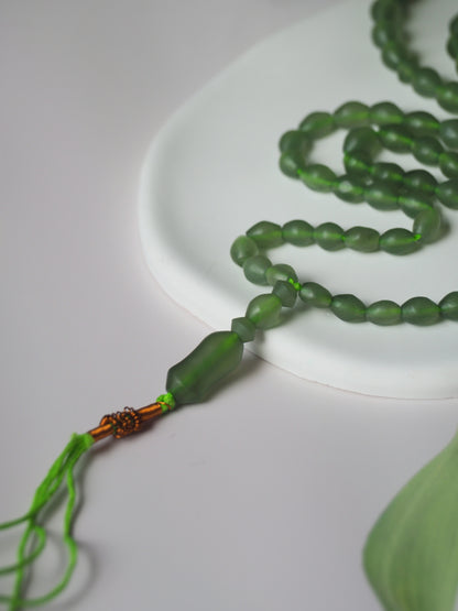 Moss Green Natural Shah Maqsood Rosary 99 Beads Olive Shape