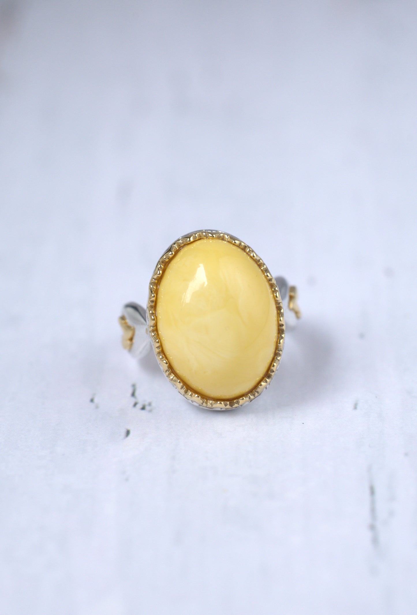 Solid Matt Butterscotch Oval Amber Ring in Silver 925