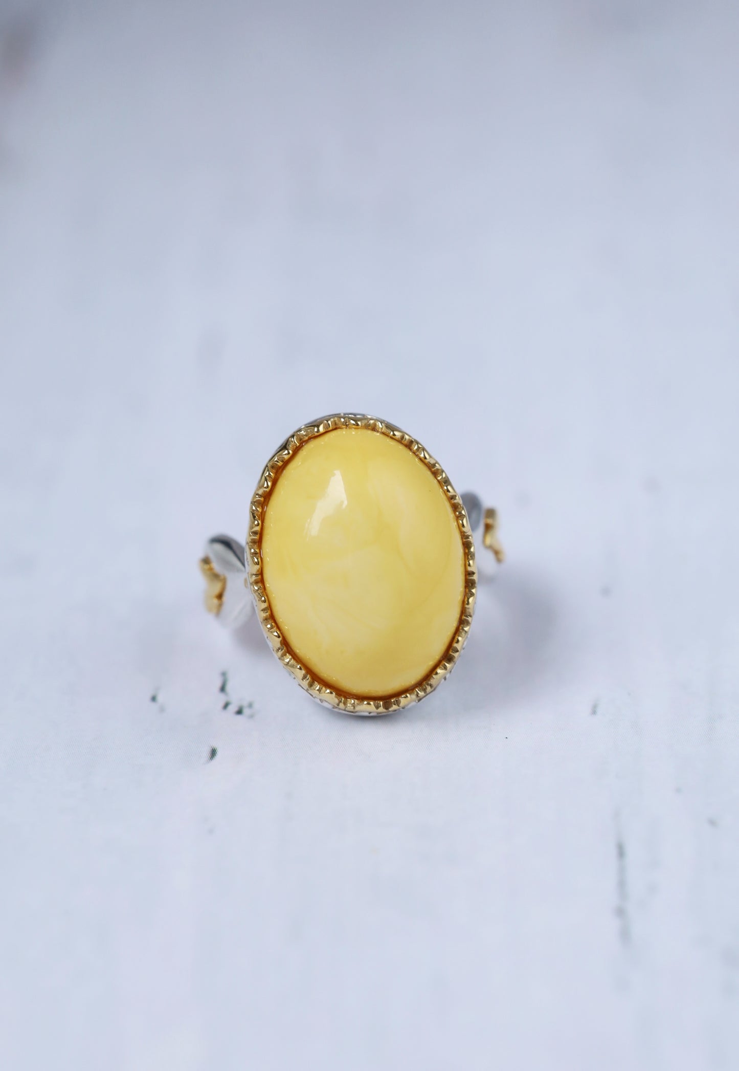 Solid Matt Butterscotch Oval Amber Ring in Silver 925