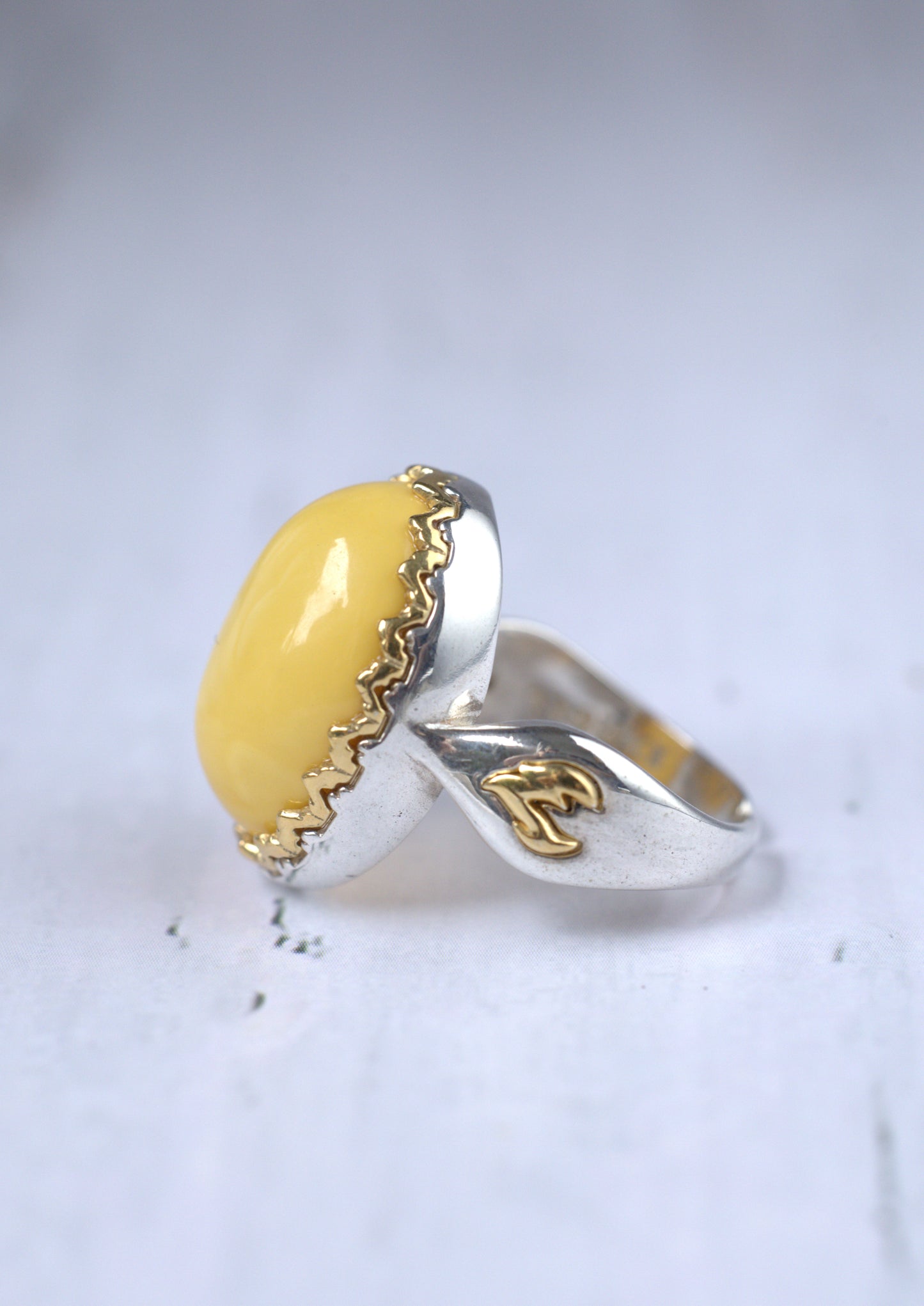 Solid Matt Butterscotch Oval Amber Ring in Silver 925