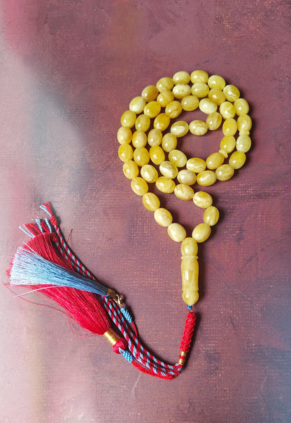 Super Baltic Amber Rosary | 55 Pigeon Egg–Shaped Beads, Butterscotch & Royal White