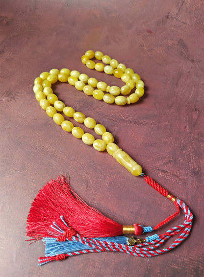 Super Baltic Amber Rosary | 55 Pigeon Egg–Shaped Beads, Butterscotch & Royal White