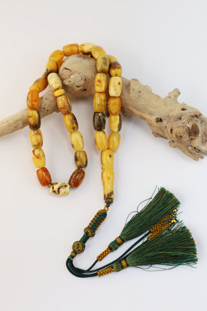 Aged Natural Multicolor Marble Raw Amber Misbah 33 Barrel Beads