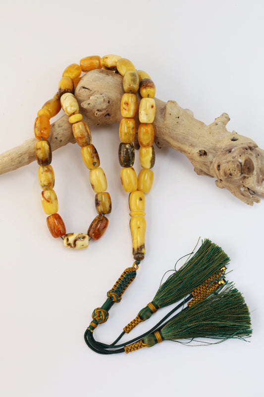 Aged Natural Multicolor Marble Raw Amber Misbah 33 Barrel Beads