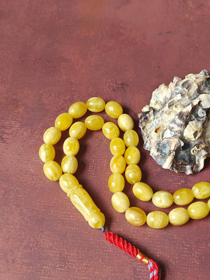 Super Baltic Amber Rosary | 55 Pigeon Egg–Shaped Beads, Butterscotch & Royal White