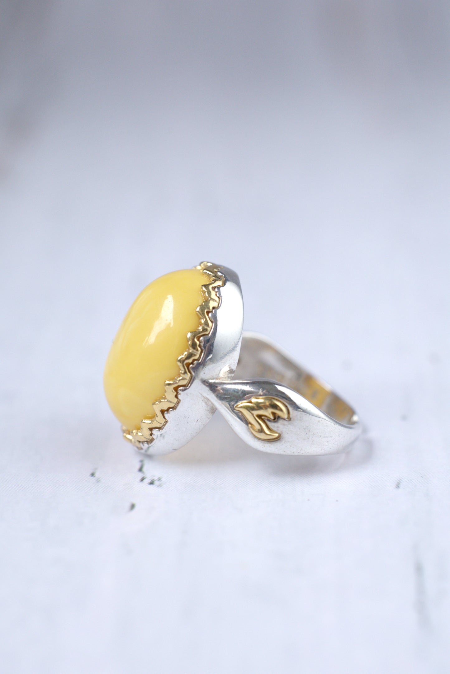 Solid Matt Butterscotch Oval Amber Ring in Silver 925
