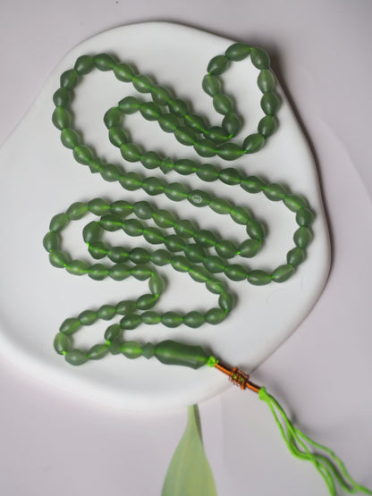 Moss Green Natural Shah Maqsood Rosary 99 Beads Olive Shape