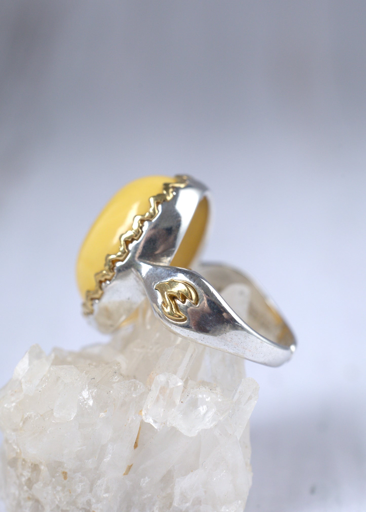 Solid Matt Butterscotch Oval Amber Ring in Silver 925