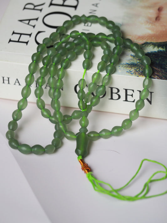 Moss Green Natural Shah Maqsood Rosary 99 Beads Olive Shape