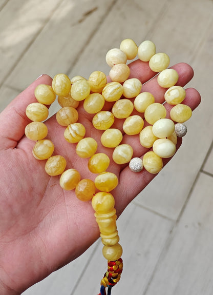 Natural Gradient Butterscotch, Royal White and Tiger Amber Istanbul Shape Misbah 40 Beads