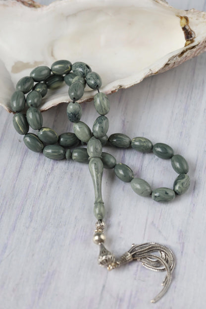 Cloudy Grey "Chernobyl" Bakelite Misbah 33 Beads