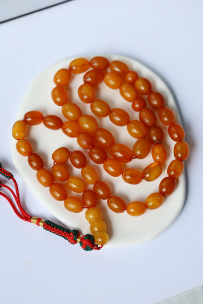 Rare Natural Old German Amber Misbah - 51 Olive Shape Beads