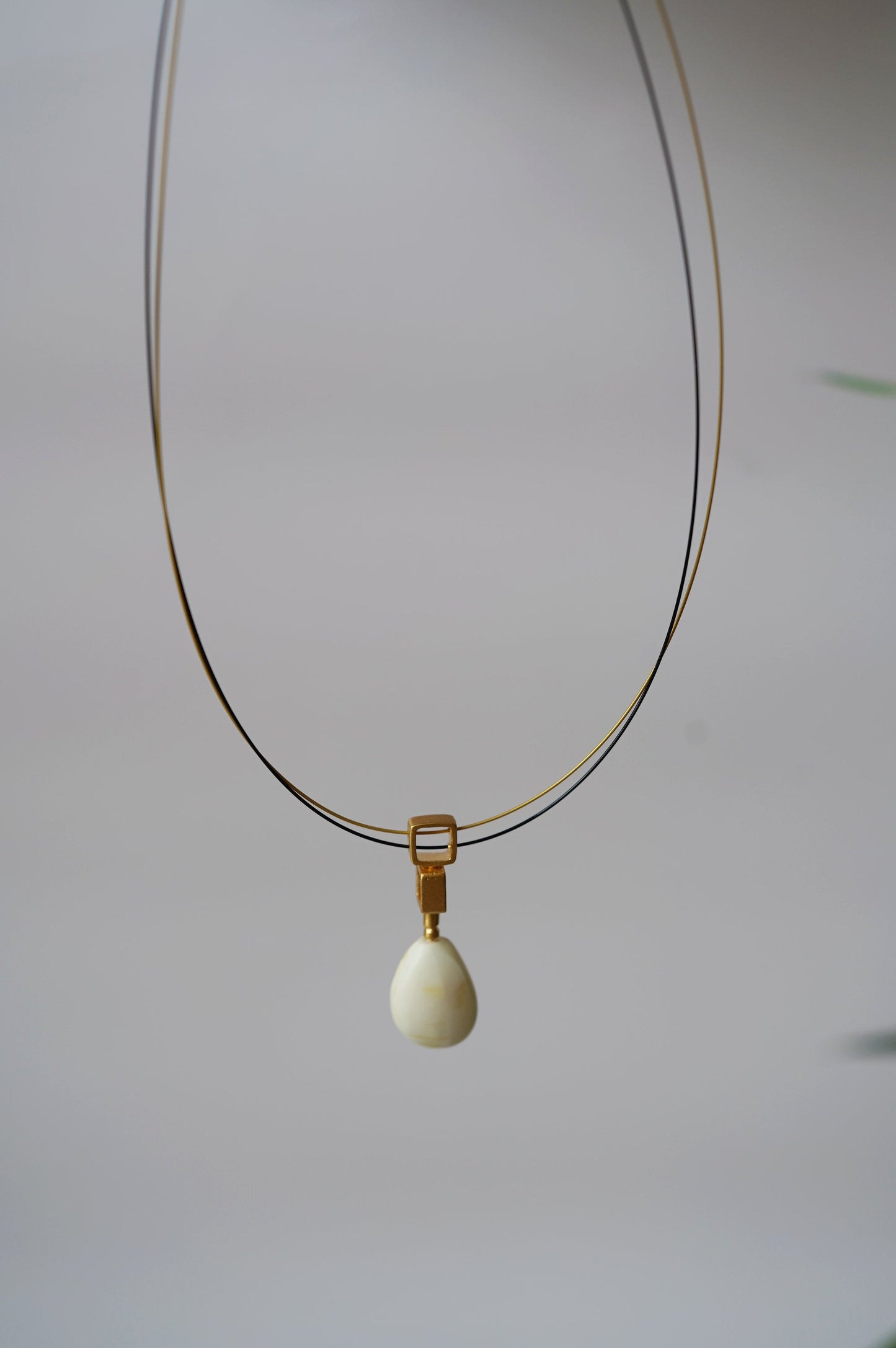 Natural Royal White Amber Chocker with Rhodium Plated Silver Frame and String