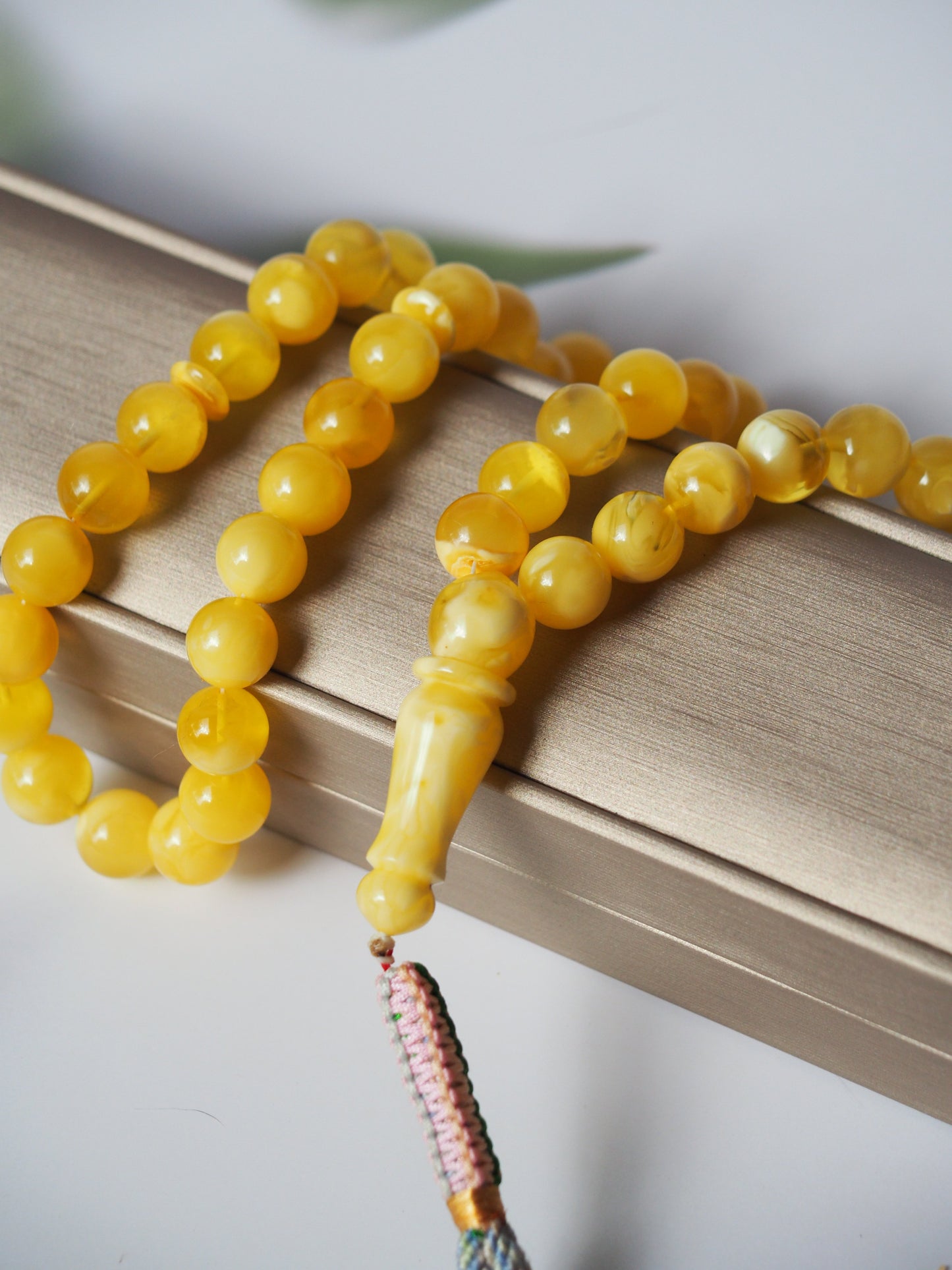 Natural Butterscotch and Royal White Amber Rosary / Misbaha with Certificate