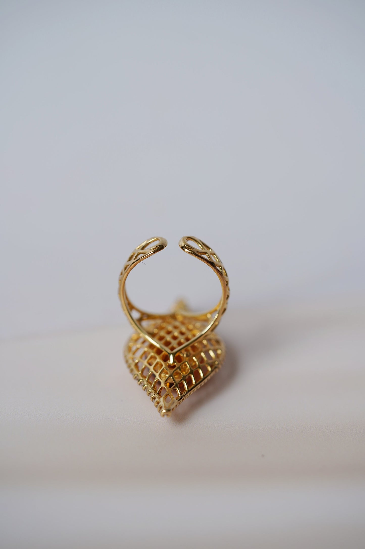 Marquise Shape Ring with Natural Cognac Amber and Cubic Zirconias in Gold Plated Silver