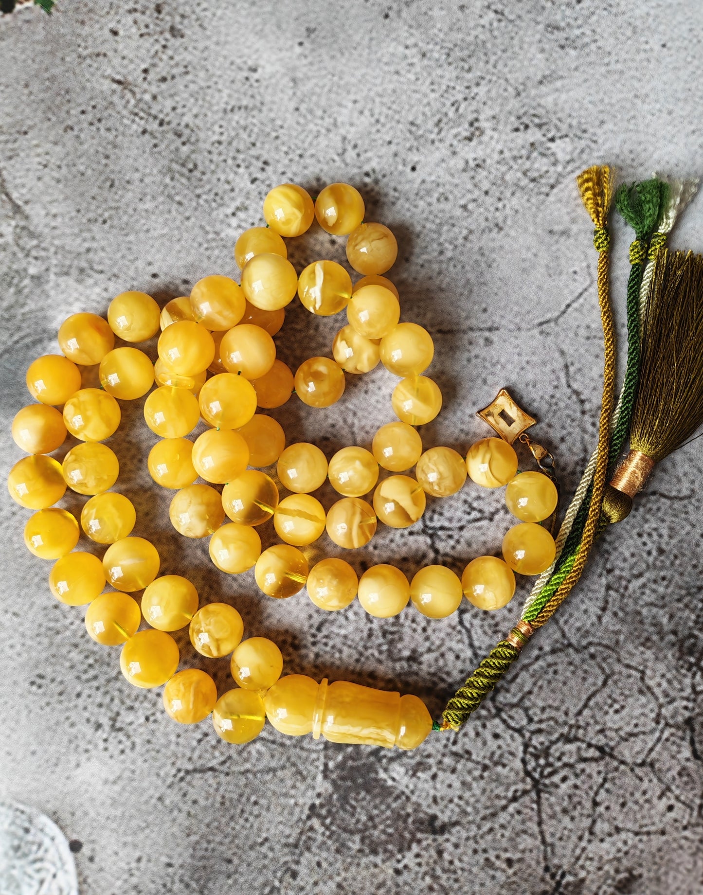 Unique Jumbo Half-Half Baltic Amber Misbah | 124g Statement Piece with Amber Pendant - 63 Beads