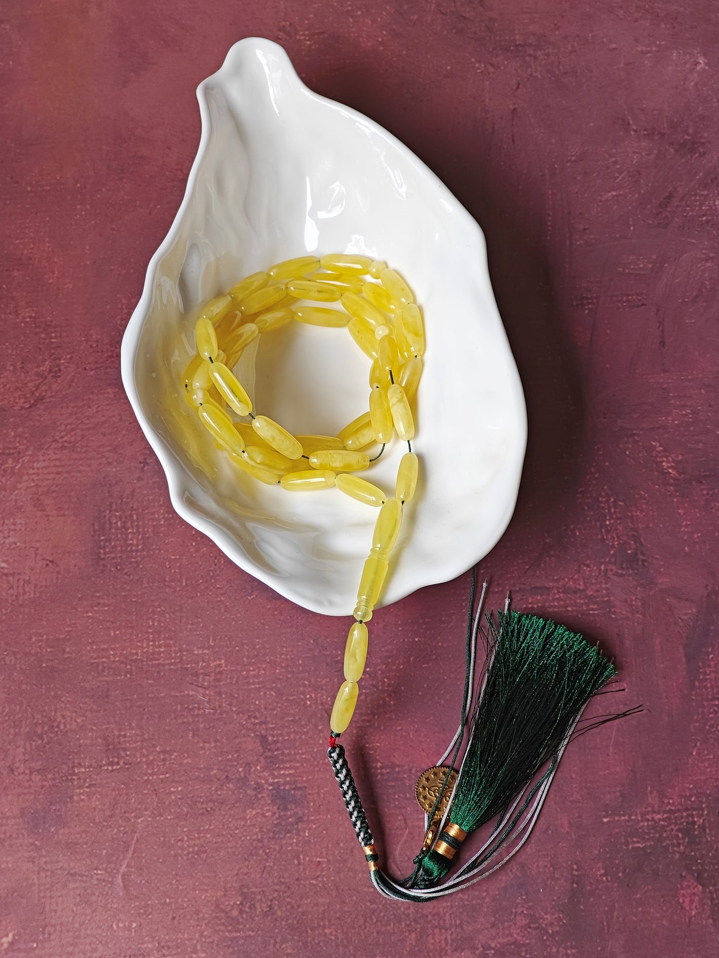 Long Baltic Amber Rosary | 45+2 Semi-Transparent Butterscotch Long Barrel Beads