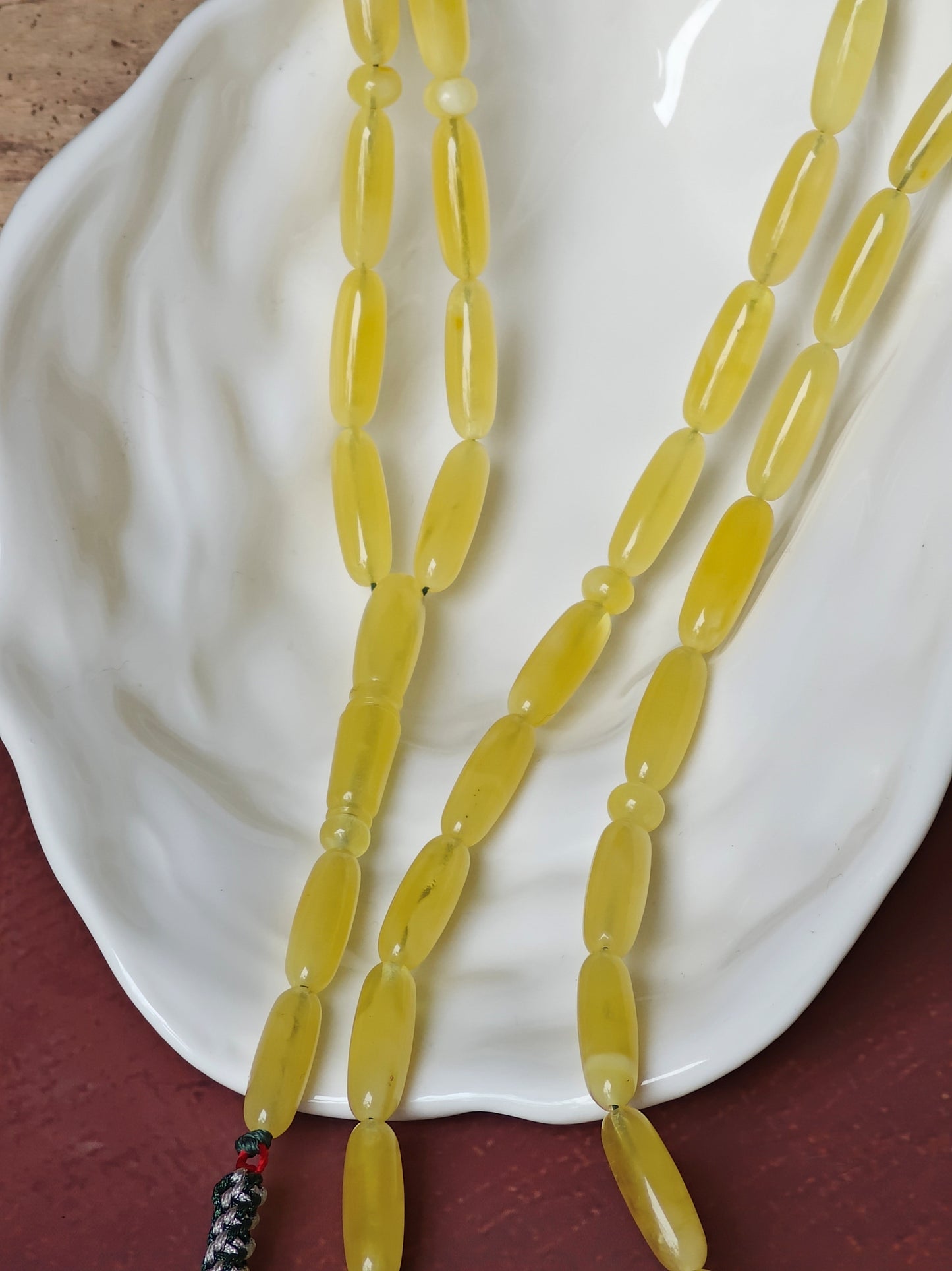 Long Baltic Amber Rosary | 45+2 Semi-Transparent Butterscotch Long Barrel Beads