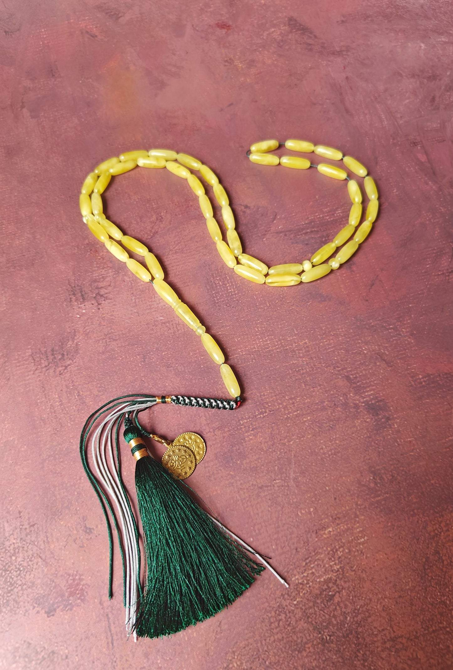 Long Baltic Amber Rosary | 45+2 Semi-Transparent Butterscotch Long Barrel Beads