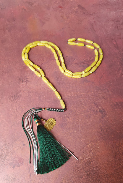 Long Baltic Amber Rosary | 45+2 Semi-Transparent Butterscotch Long Barrel Beads