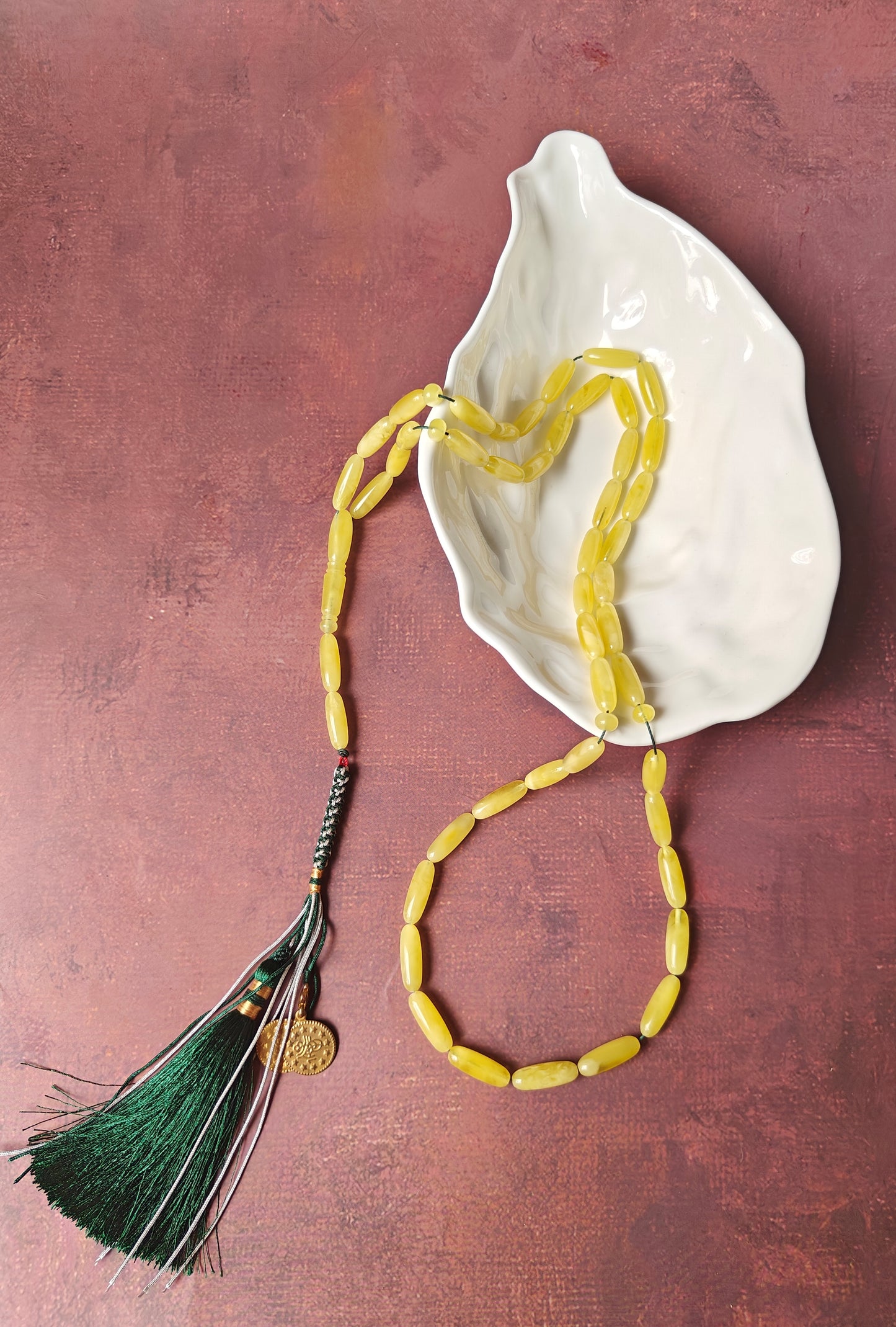 Long Baltic Amber Rosary | 45+2 Semi-Transparent Butterscotch Long Barrel Beads