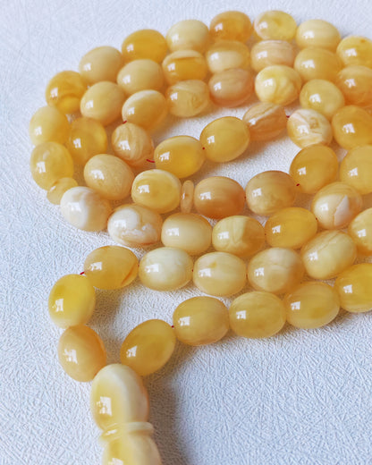 Royal White Mosaic Amber Rosary | 63 Pigeon Egg–Shaped Beads