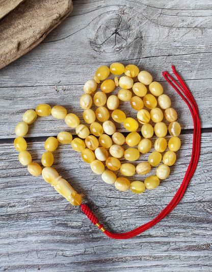 Royal White Mosaic Amber Rosary | 63 Pigeon Egg–Shaped Beads