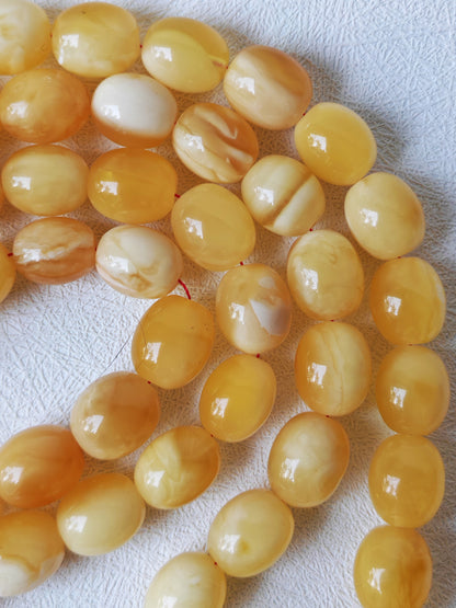 Royal White Mosaic Amber Rosary | 63 Pigeon Egg–Shaped Beads