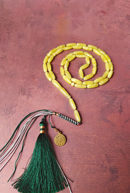 Long Baltic Amber Rosary | 45+2 Semi-Transparent Butterscotch Long Barrel Beads