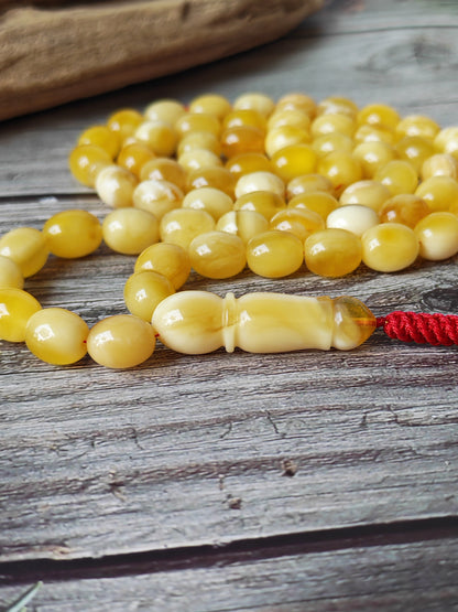 Royal White Mosaic Amber Rosary | 63 Pigeon Egg–Shaped Beads